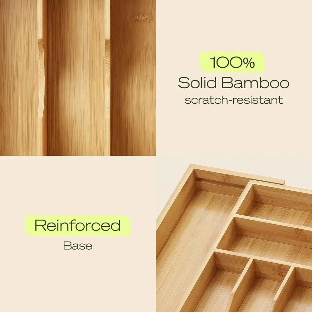 Bamboo Expandable Adjustable Silverware Drawer Organizer w/ Knife Block Kitchen